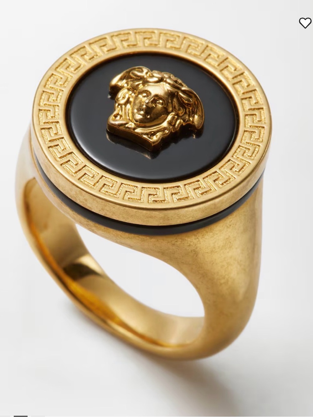 NWT Versace Gold-tone Ring with Black Onyx Medusa Emblem size 17